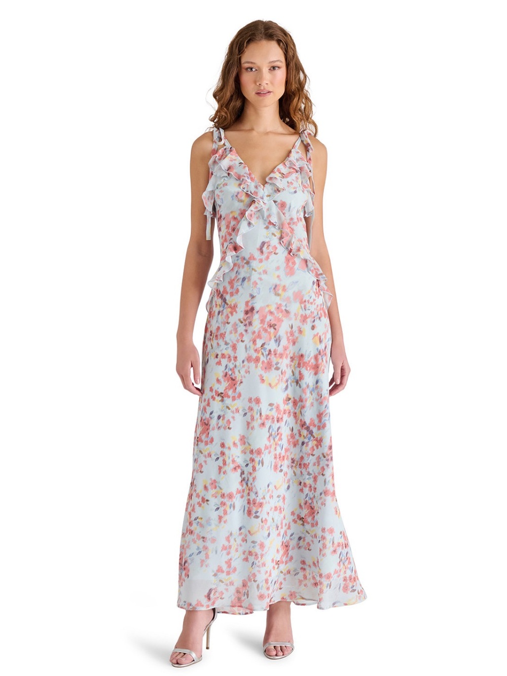 Steve Madden Floral Ruffle V-Neck Maxi Dress - XS